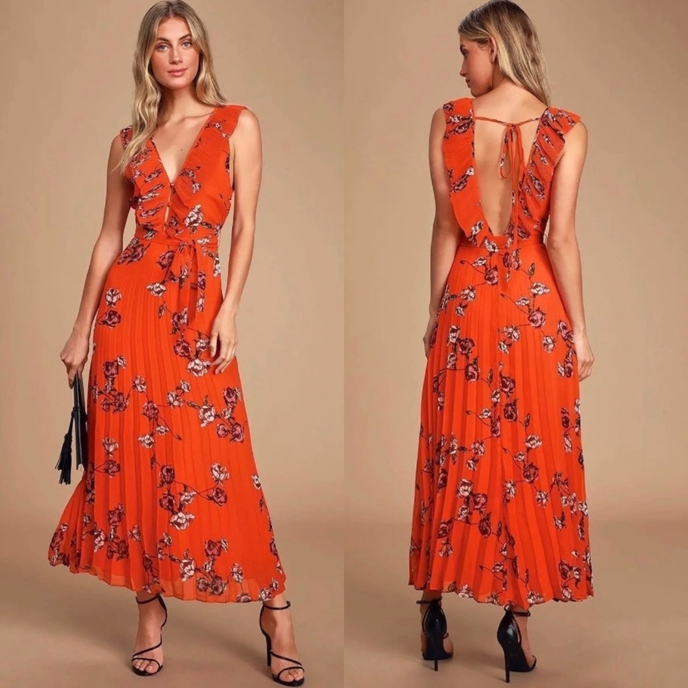 Lulu's Orange Floral Backless Dress